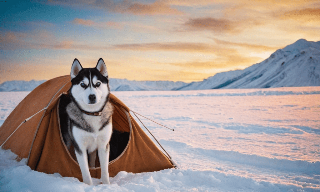  Miniature Siberian Husky nestled among the Chukchi people, inspired by the historical realism of Jean-Léon Gérôme